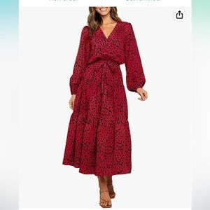 Red and Black Long Sleeve Maxi Dress